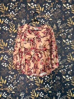 Chico's Blush Pink Floral Print V-Neck Blouse Spring Size 1 or M